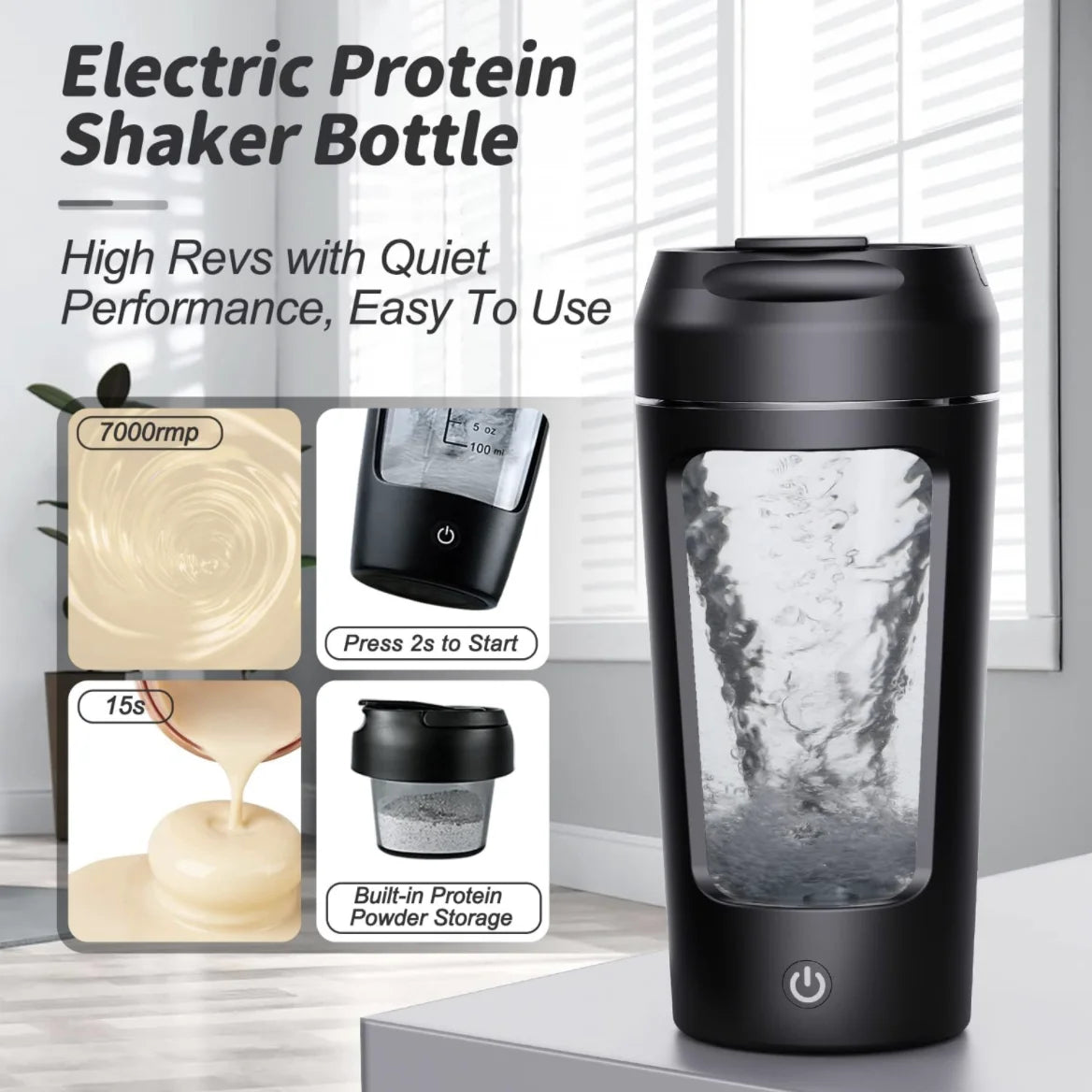 650ml Rechargeable USB Electric Portable Whey Protein Shaker Bottle - Fully Automatic Mixing Cup for Gym Use, BPA-Free Cocktail Blender