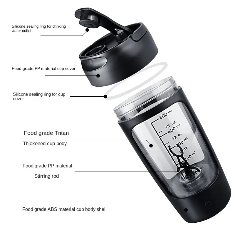 650ml Rechargeable USB Electric Portable Whey Protein Shaker Bottle - Fully Automatic Mixing Cup for Gym Use, BPA-Free Cocktail Blender